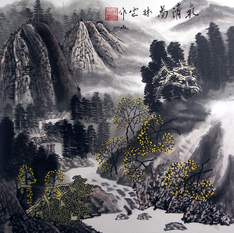 国画斗方山水画